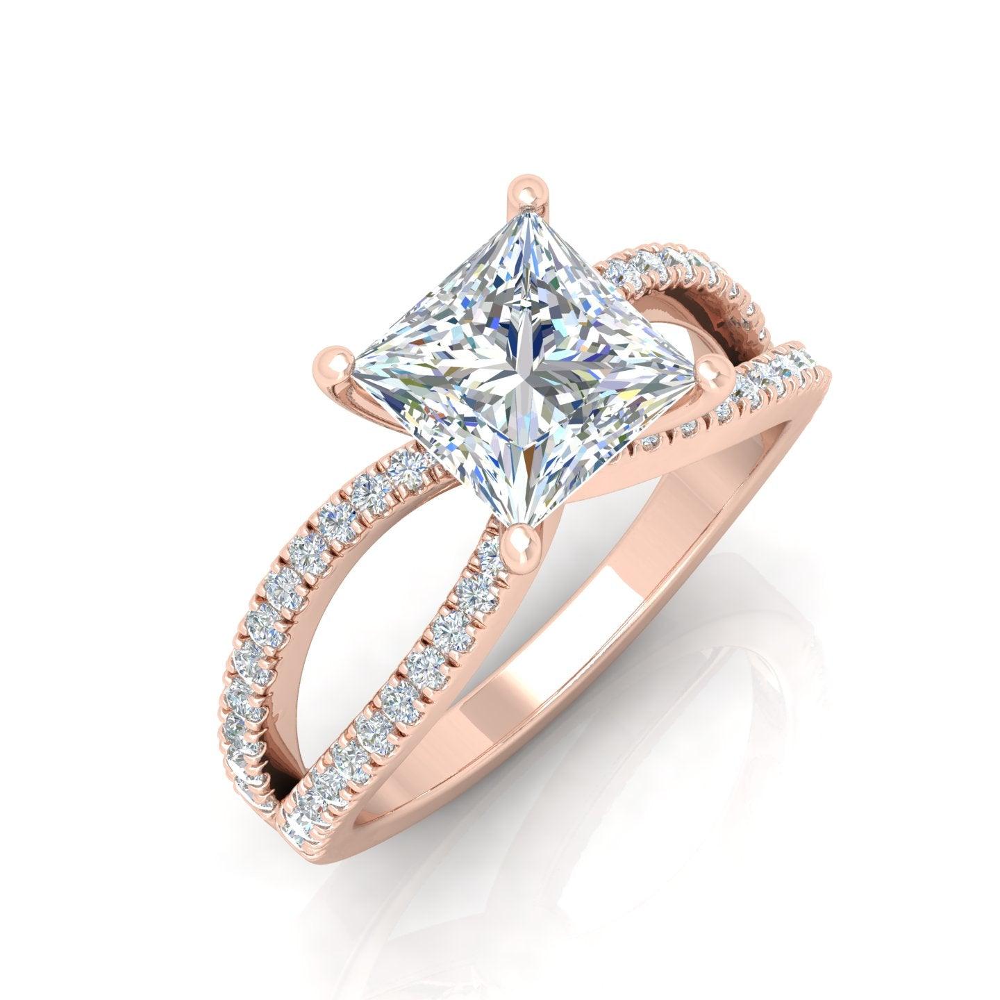 Last Piece F/VS 3.50Ct Princess Diamond Split Shank Engagement Ring in Platinum