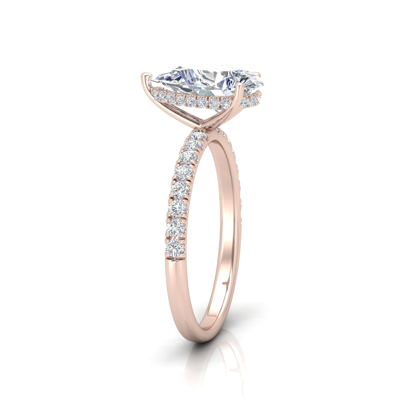 Classic Hidden Halo Pave Set Engagement Ring - Pear