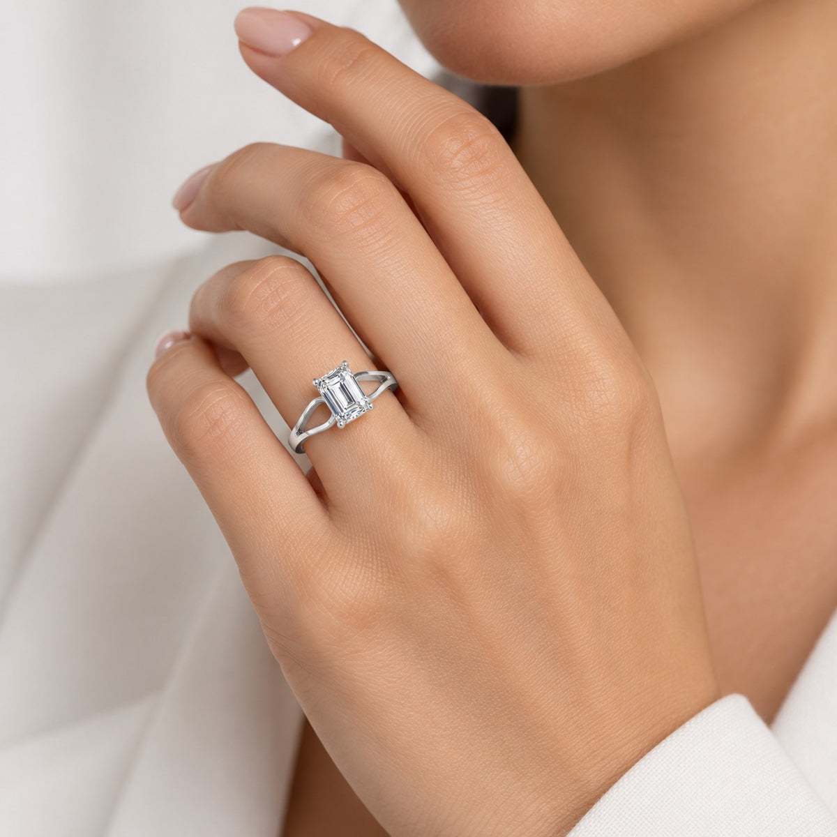 Infinity Twist IGI Certified Classic Solitaire Emerald Diamond Engagement Ring in Gold & Platinum