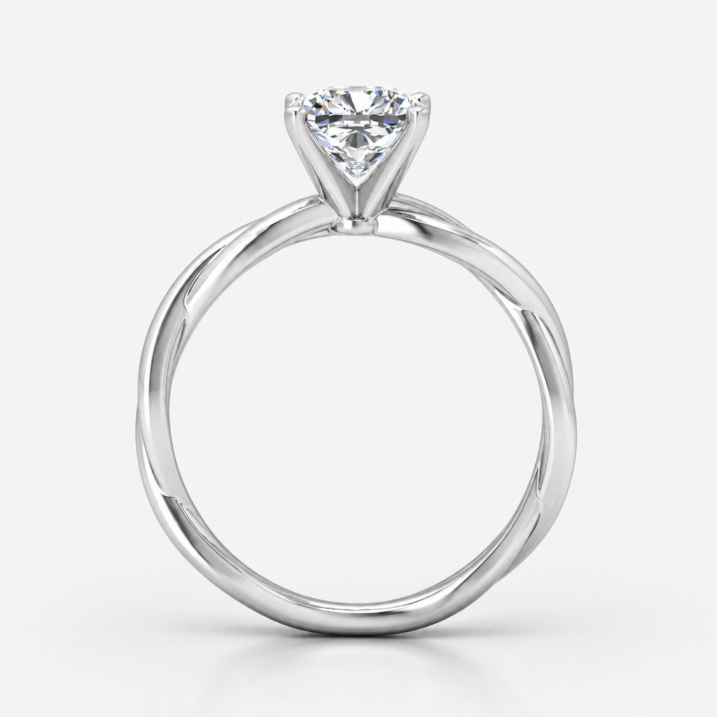Twisted IGI Certified Classic Cushion Diamond Solitaire Engagement Ring in Gold & Platinum