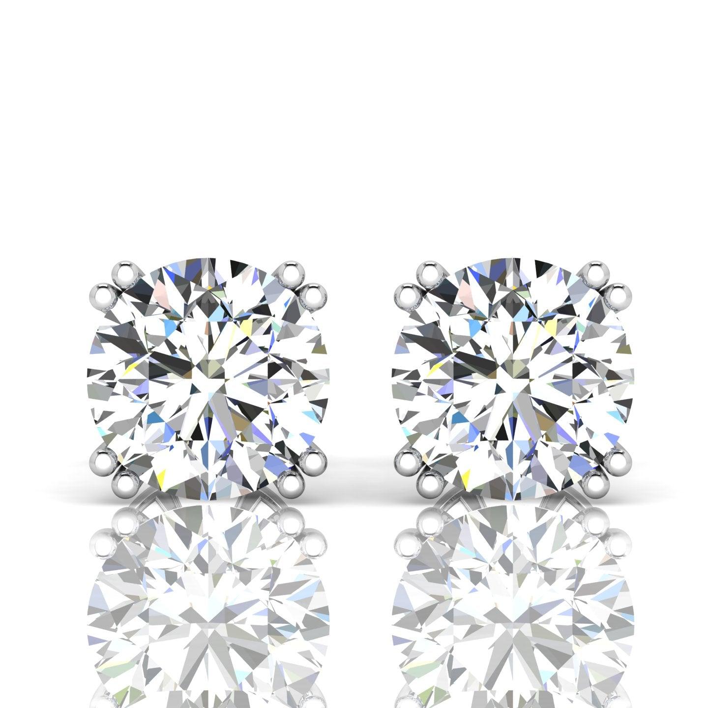 Certified D/VS 2.00Ct Double Prong Round Diamond Stud Earrings in 18k Gold / Platinum