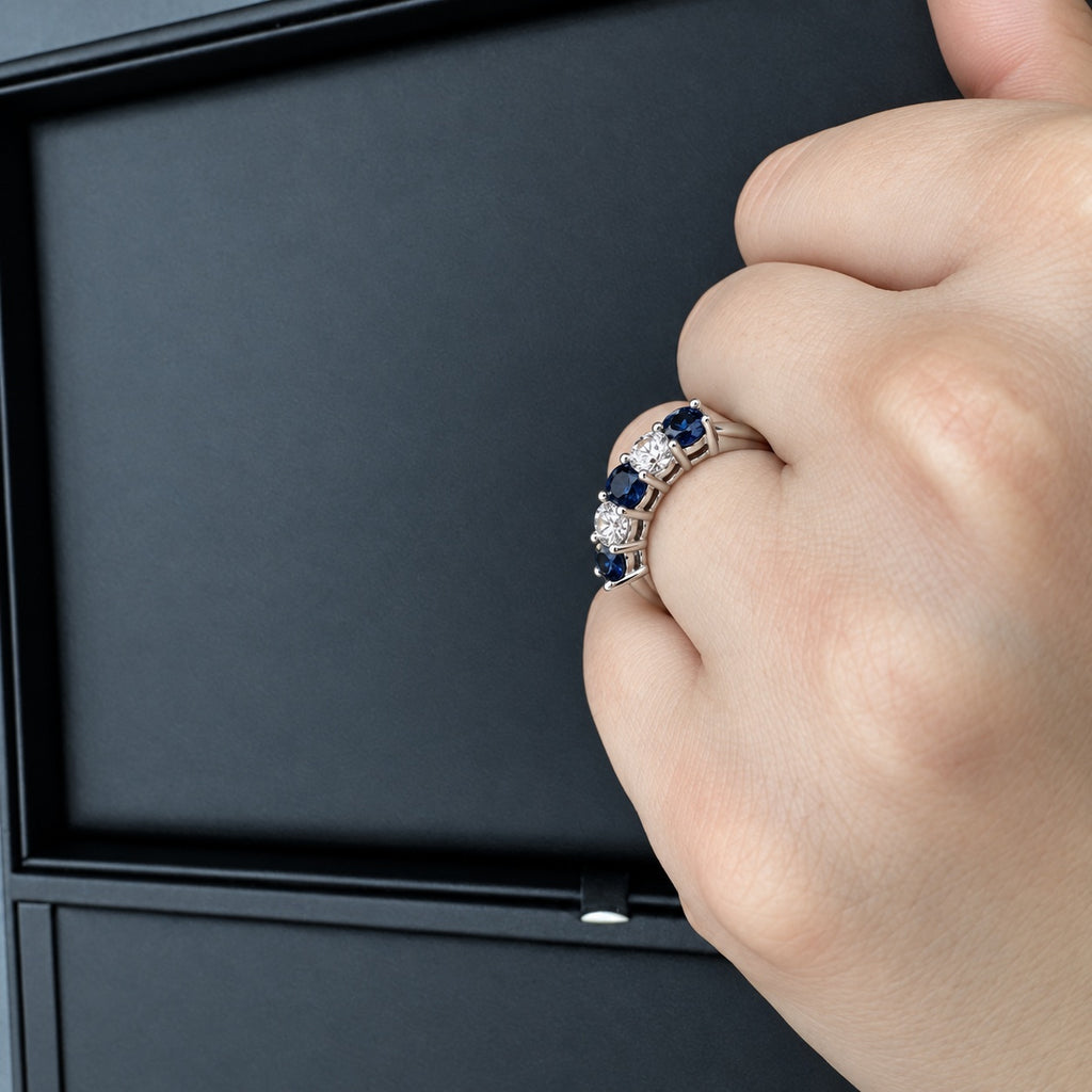 2.00 Carat Blue Sapphire & Round Diamond Five Stone Ring In Platinum