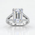 IGI Certified Lab Grown Emerald Cut Diamond with Round Side Stones Engagement Ring in Gold & Platinum – 1–4Ct