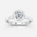 IGI Certified The Flow Cushion Diamond Solitaire Bezel Set Engagement Ring in Gold & Platinum