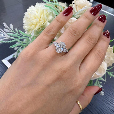 3.00Carat D/VS Lab Grown Oval & Pear Shape Diamond Trilogy Ring In Platinum