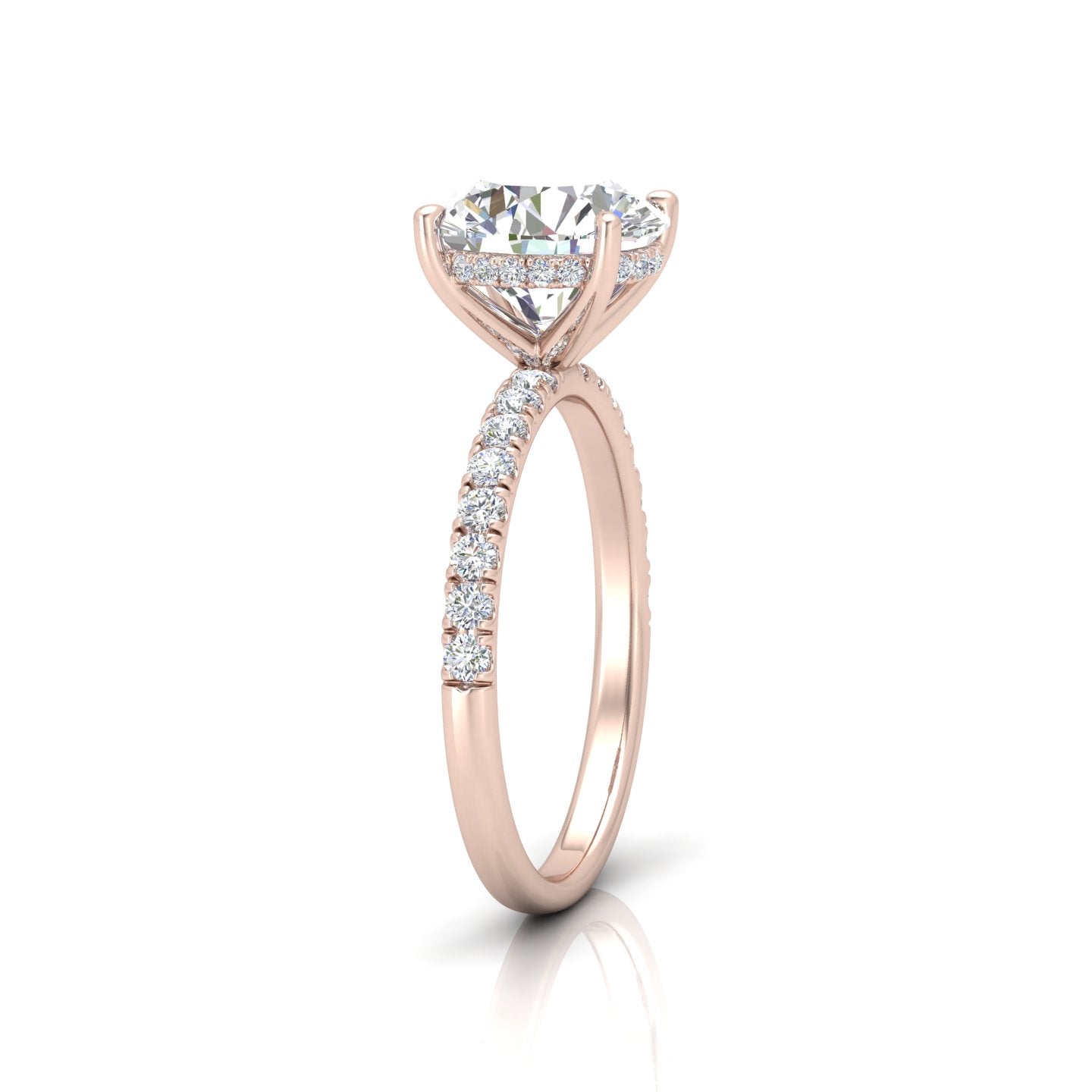 Classic Hidden Halo Pave Set Engagement Ring - Round