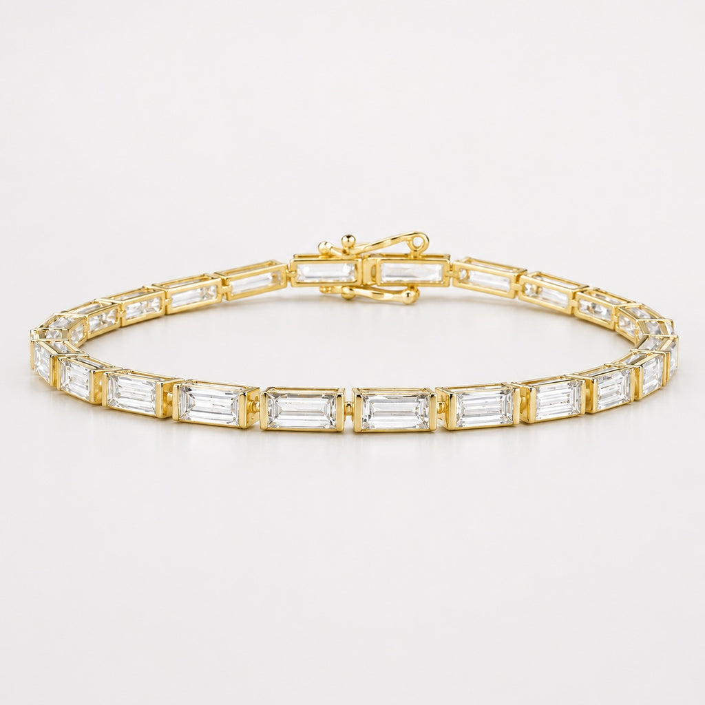 Bar-Set Baguette Lab-Grown Diamond Tennis Bracelet in Gold & Platinum (5–10ct)