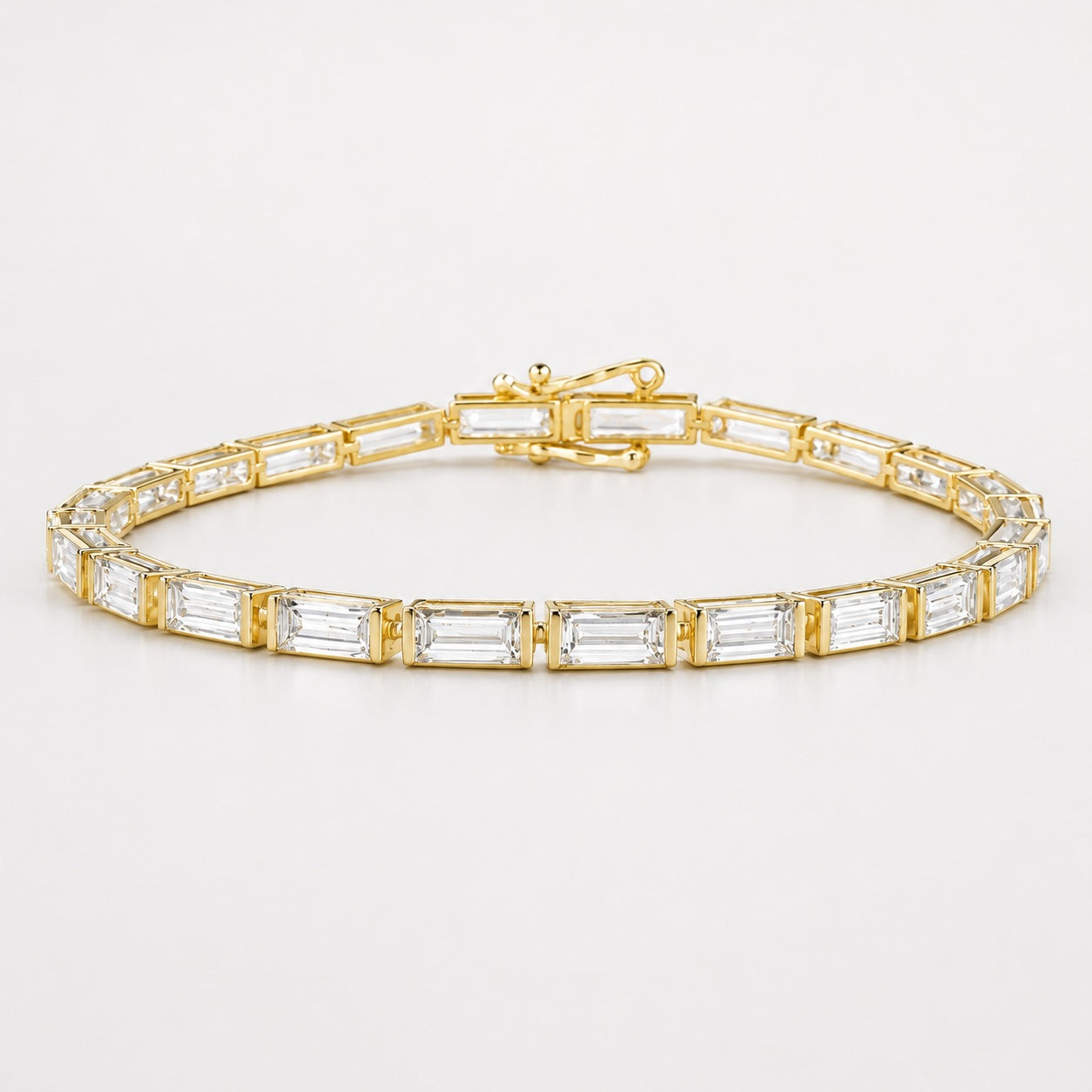 Bar-Set Baguette Lab-Grown Diamond Tennis Bracelet in Gold & Platinum (5–10ct)