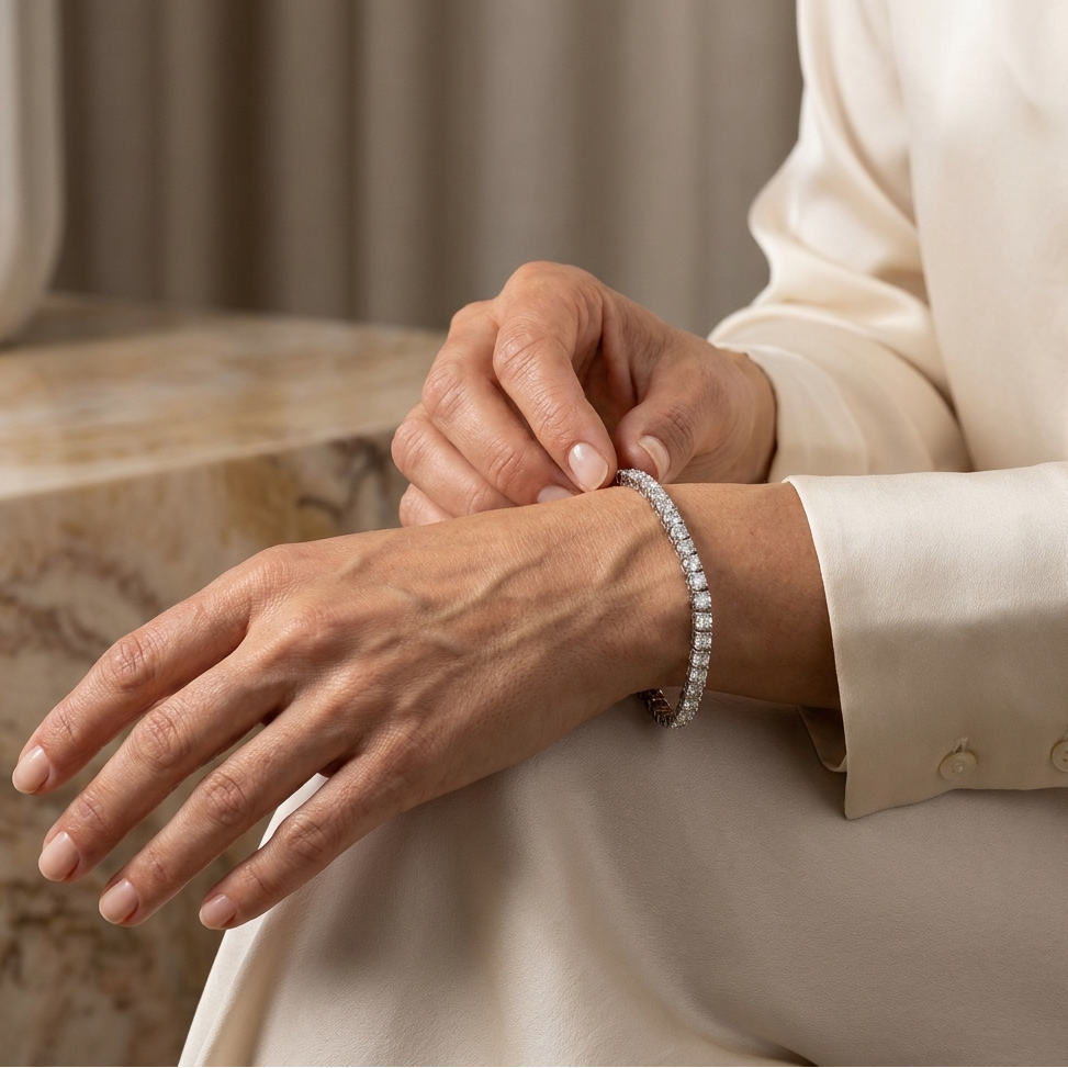 10.00ct Round Diamond Tennis Bracelet - Platinum (Angle View 1)