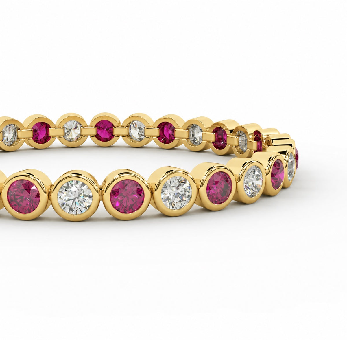 5.50ct Round Ruby & Diamond Tennis Bracelet - Yellow Gold (Angle View 2)