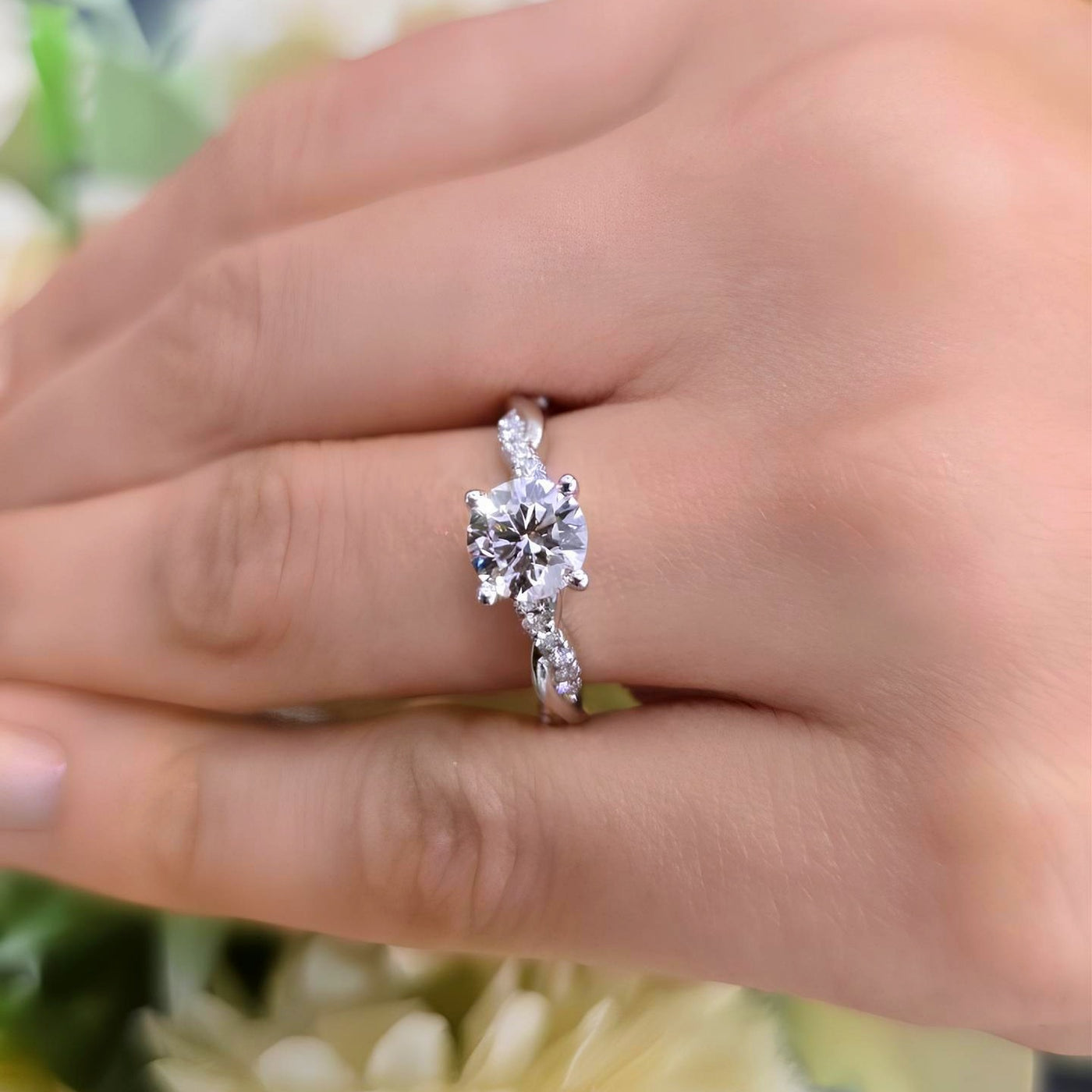 IGI Certified 1.20Carat D/VS Round & Side Diamond Twisted Shank Designer Ring