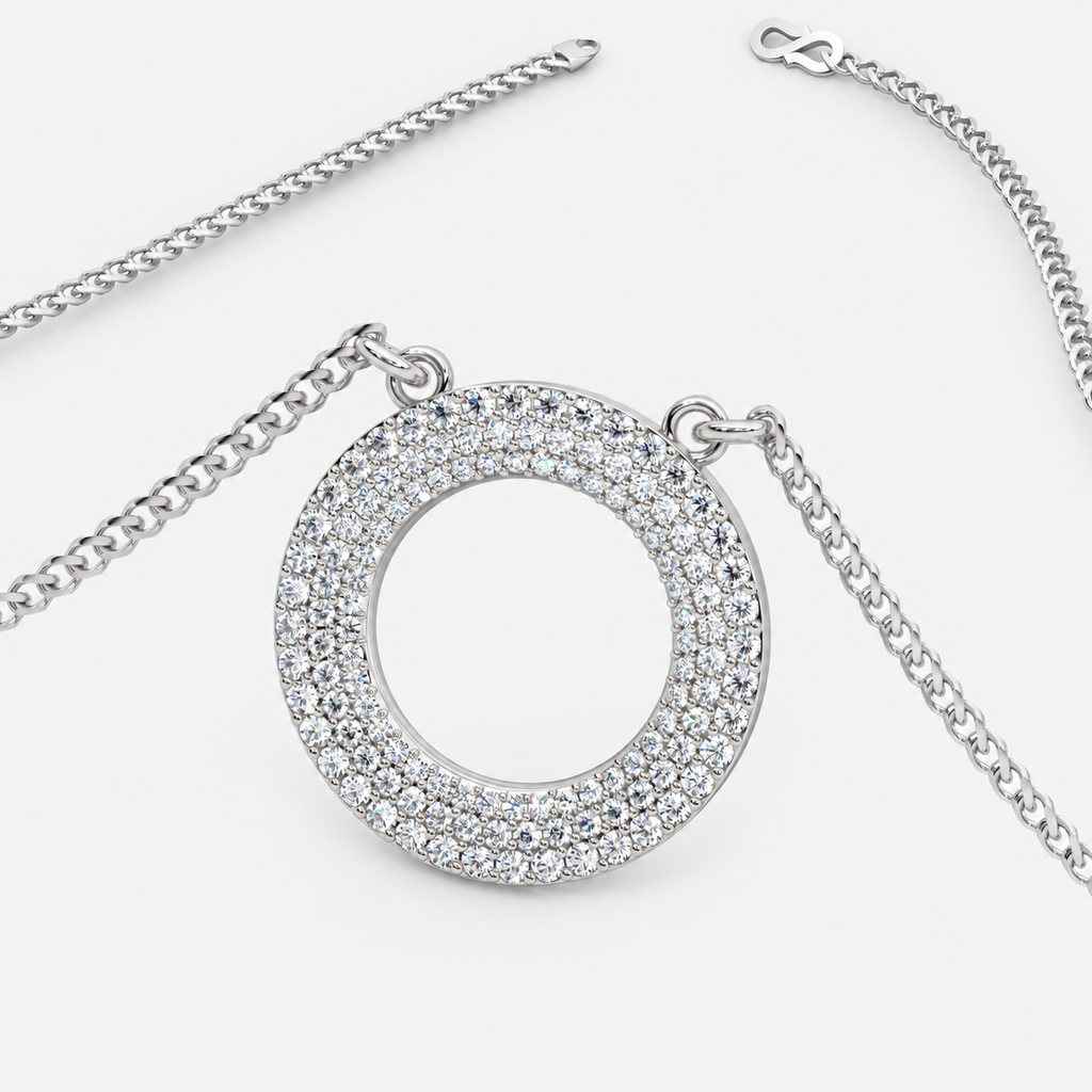 Round Natural Diamond Open Circle Necklace