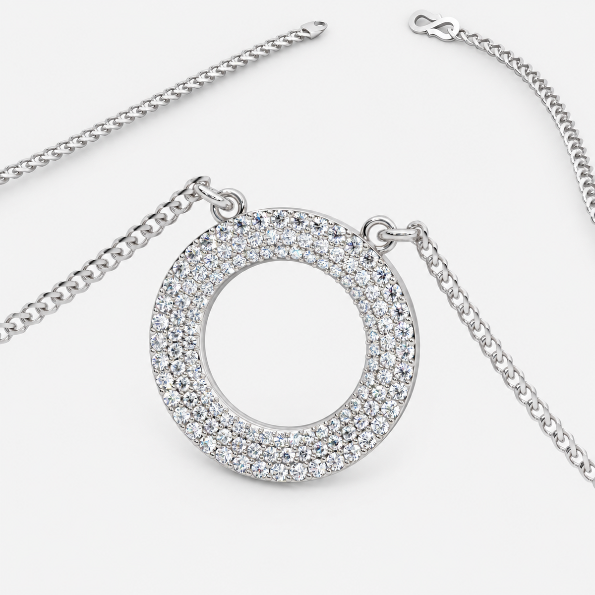 Round Natural Diamond Open Circle Necklace