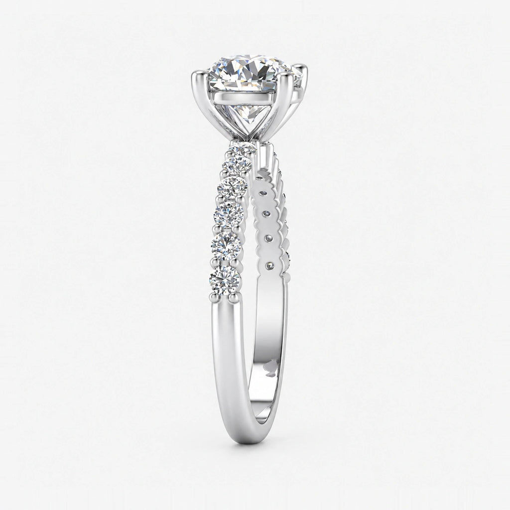 IGI Certified Lab Grown Classic Round Brilliant Cut Diamond Engagement Ring with a Pavé Band in Gold & Platinum – 1–5Ct