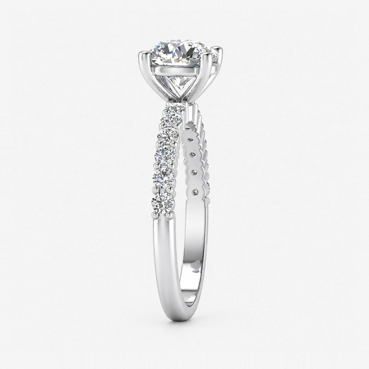 IGI Certified Lab Grown Classic Round Brilliant Cut Diamond Engagement Ring with a Pavé Band in Gold & Platinum – 1–5Ct