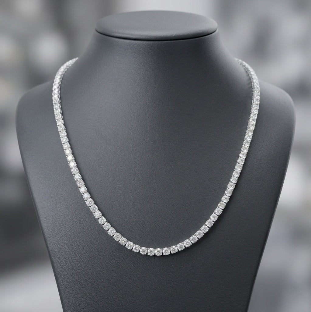 Lab Diamond Tennis Necklace 30.00ct D/VS Quality in 9K Gold