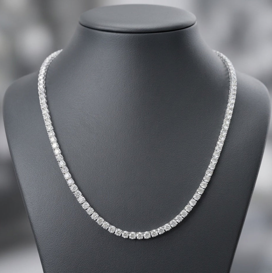 Luxury Gift ! D/VS 35.00Ct Lab Grown Round Diamond Tennis Necklace in Hallmarked 9k Gold
