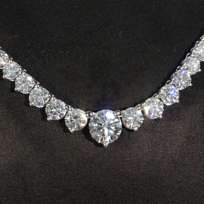 D/VS 30Carat Lab Diamond Graduated Necklace in Hallmarked 18k White Gold 36 Grams