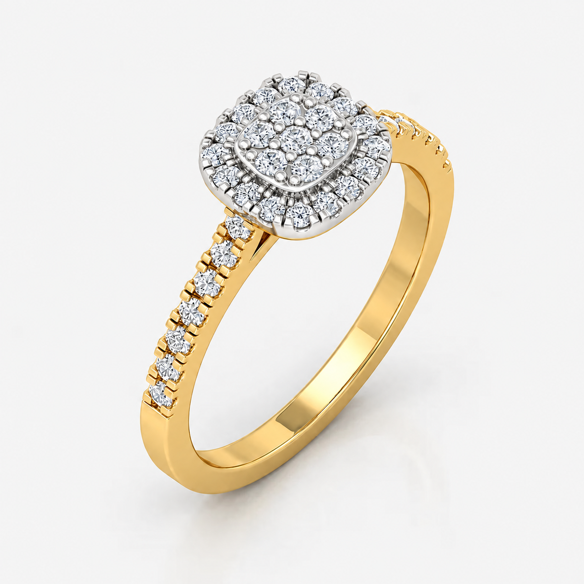 IGI Certified Lab Grown Round Diamond Halo Pavé Engagement Ring in Gold & Platinum