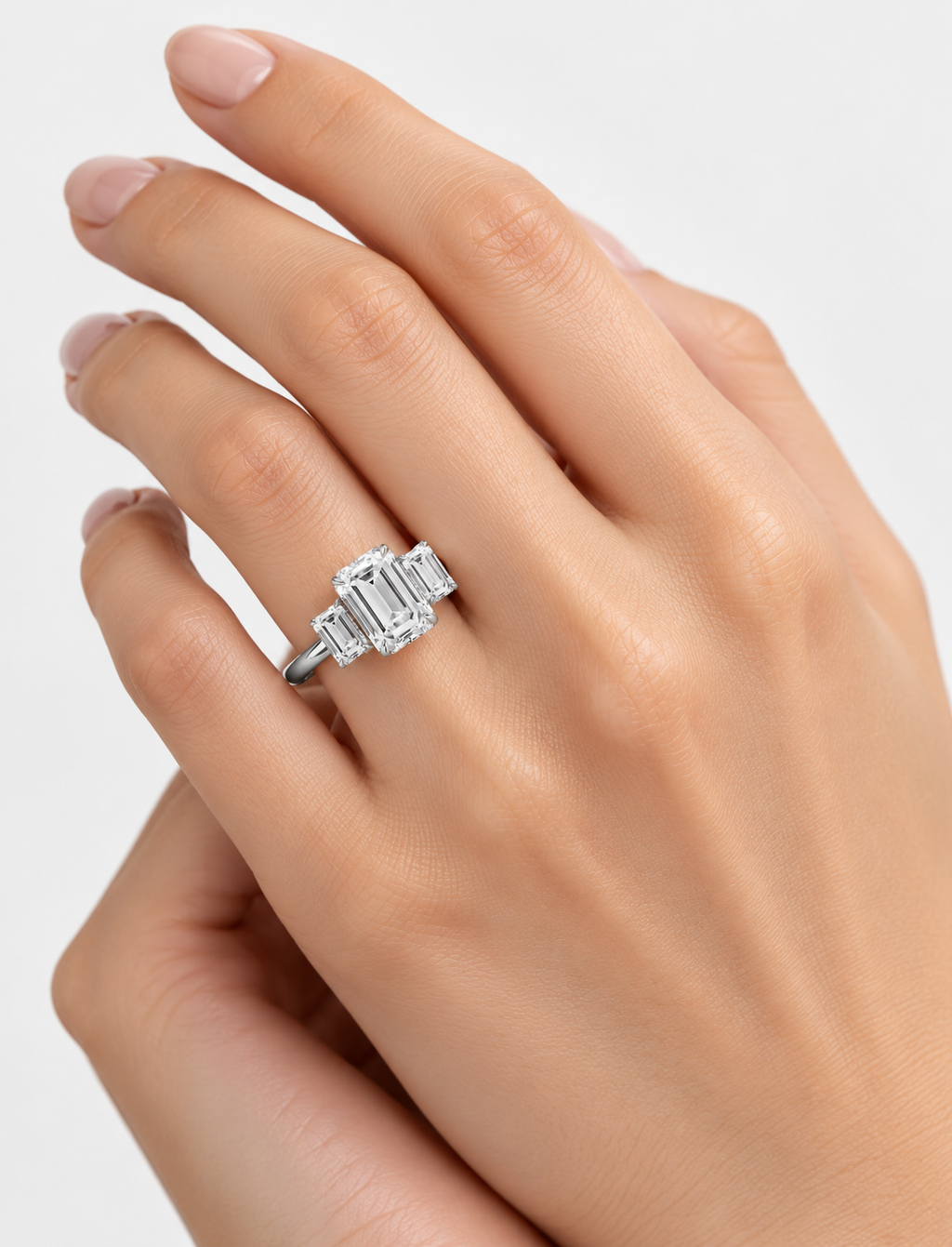 2.50CT Lab Grown Solitaire Emerald Diamond Trilogy Ring Platinum