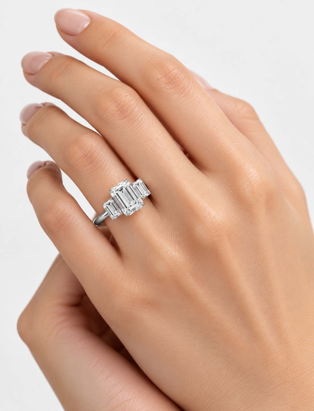 2.50CT Lab Grown Solitaire Emerald Diamond Trilogy Ring Platinum