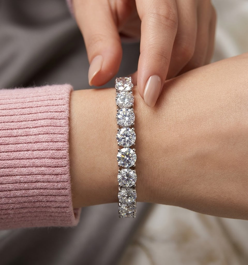 35.00ct Round Diamond Tennis Bracelet - 9k White Gold / 9k Yellow Gold / 9k Rose Gold