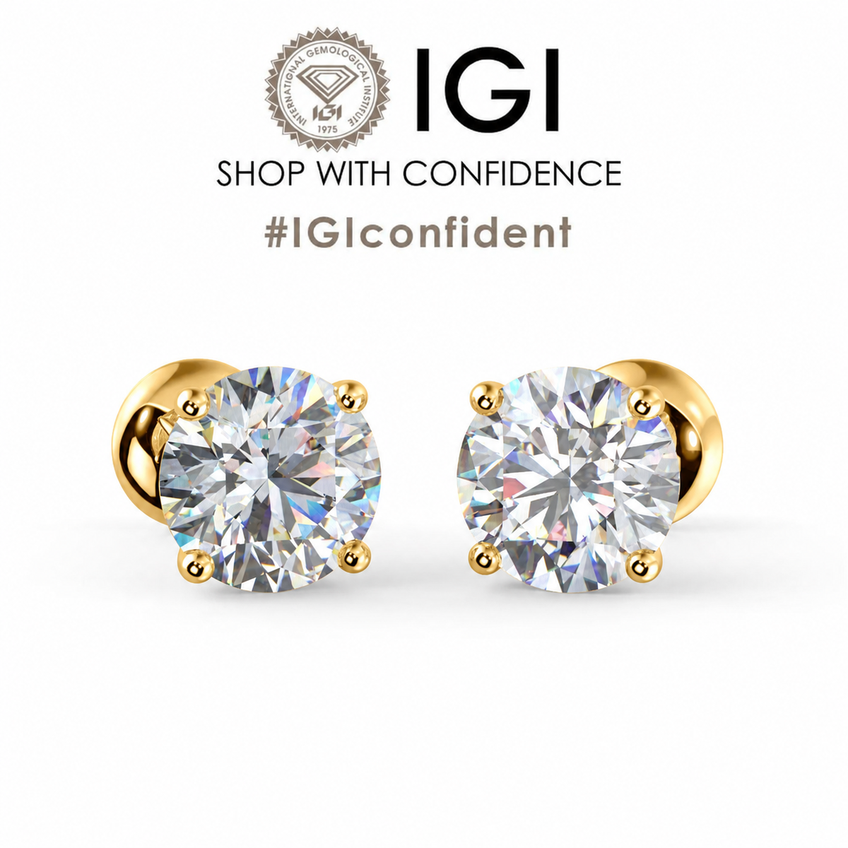 Stock Clerance Round Diamond Stud Earrings In 18K Yellow Gold E-F/VS (IGI Certified) Lab Grown 3.49 Carat