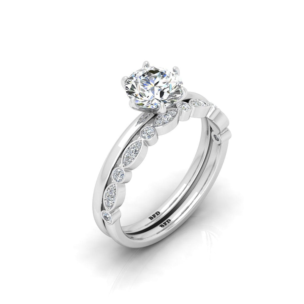 Certified 6 Claw Round Diamond Solitaire Ring With Matching Band