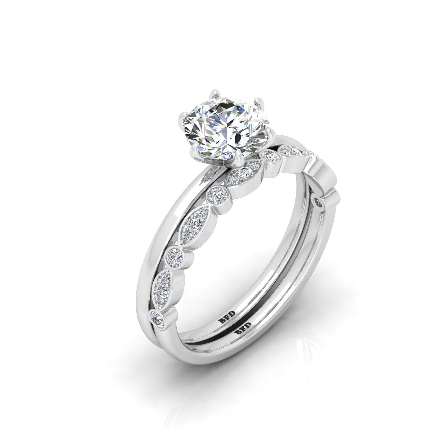 Certified 6 Claw Round Diamond Solitaire Ring With Matching Band