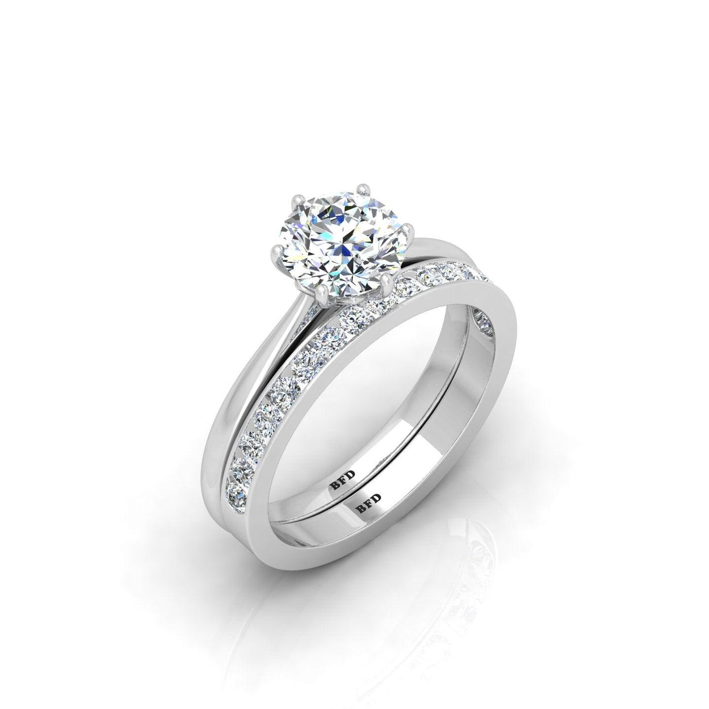 Certified 6 Claw Round Diamond Solitaire Ring With Matching Band