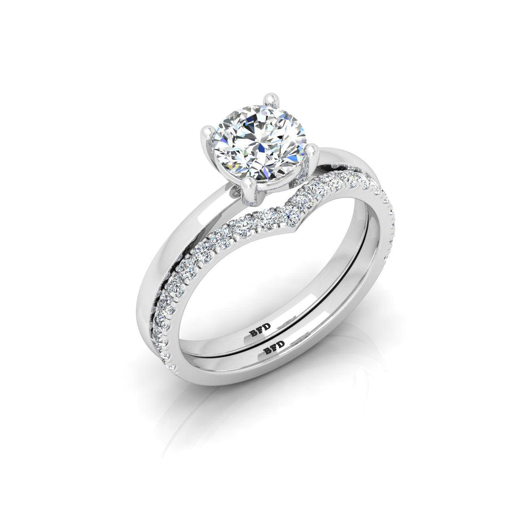 Certified 4 Claw Round Diamond Solitaire Ring With Curved Matching Band