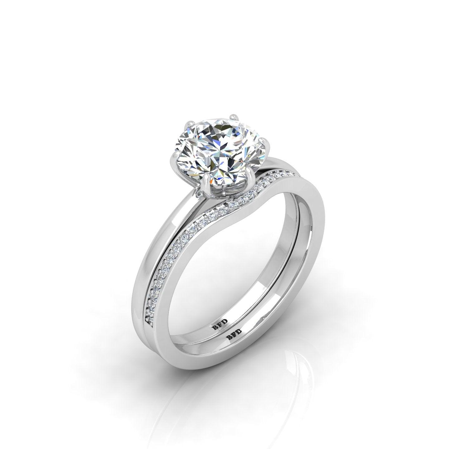 Certified 6 Claw Round Diamond Solitaire Ring With Matching Band