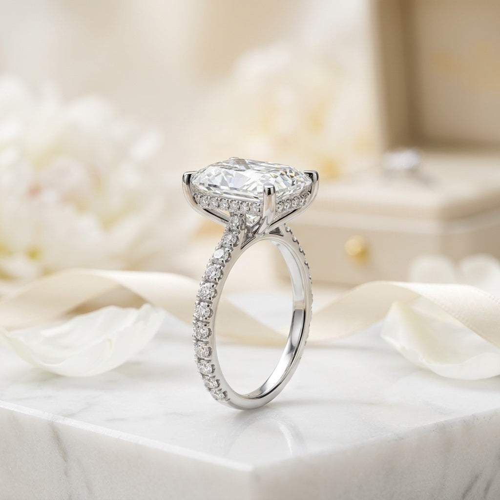 7.50CT IGI Certified Diamond Radiant Cut Hidden Halo Women's Engagement Ring - Platinum