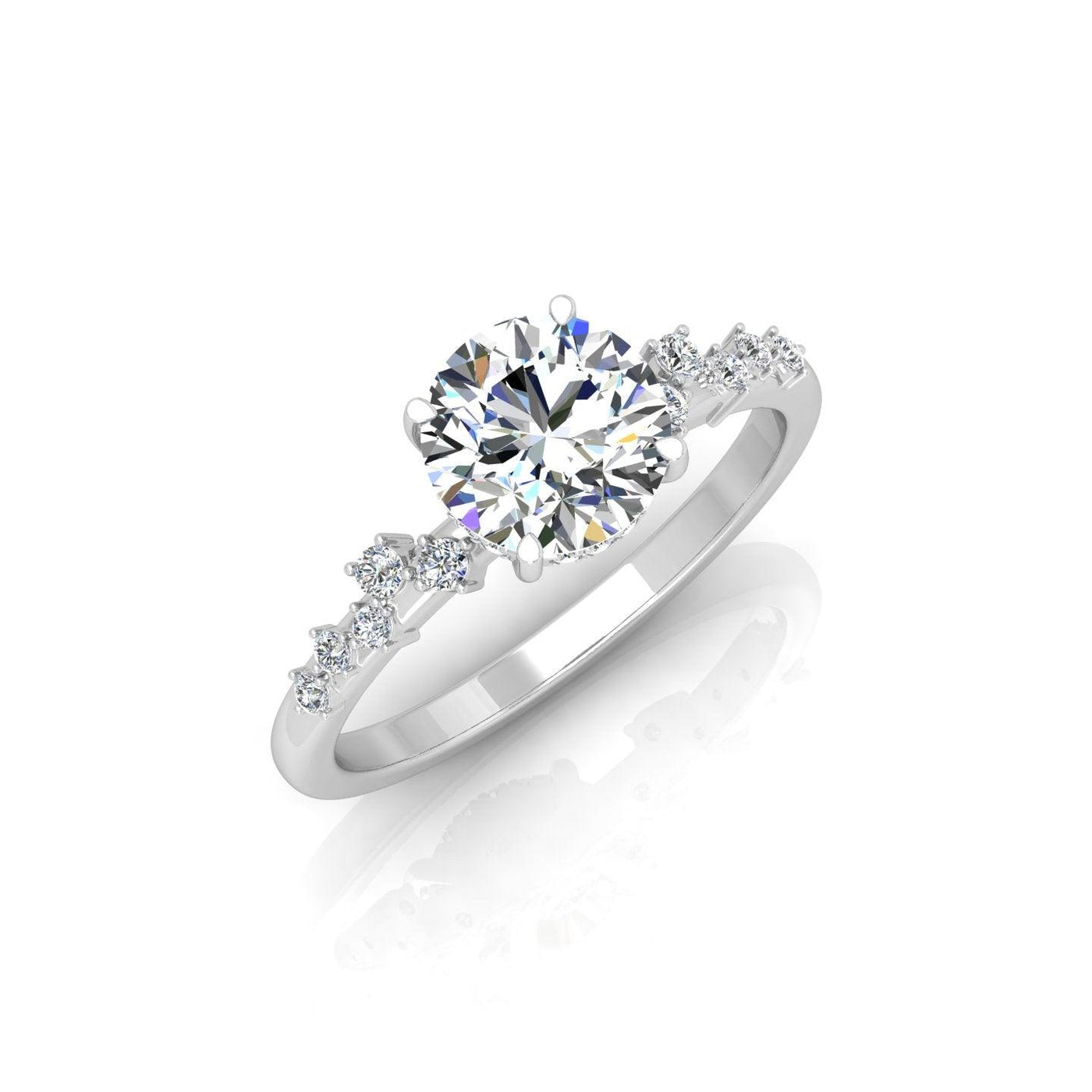 Certified Round Diamond Designer Hidden Halo Engagement Ring