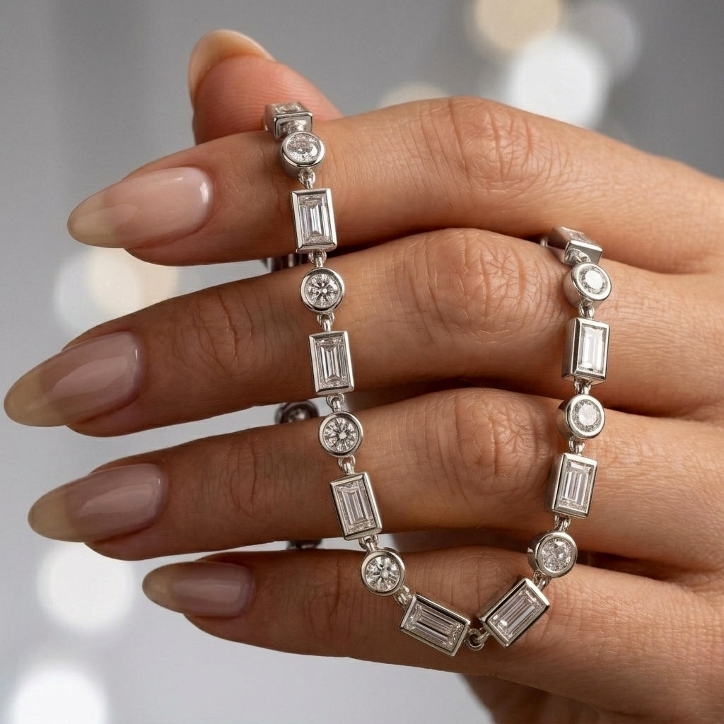 Round Diamond Tennis Bracelet - Gold (Angle View 2)