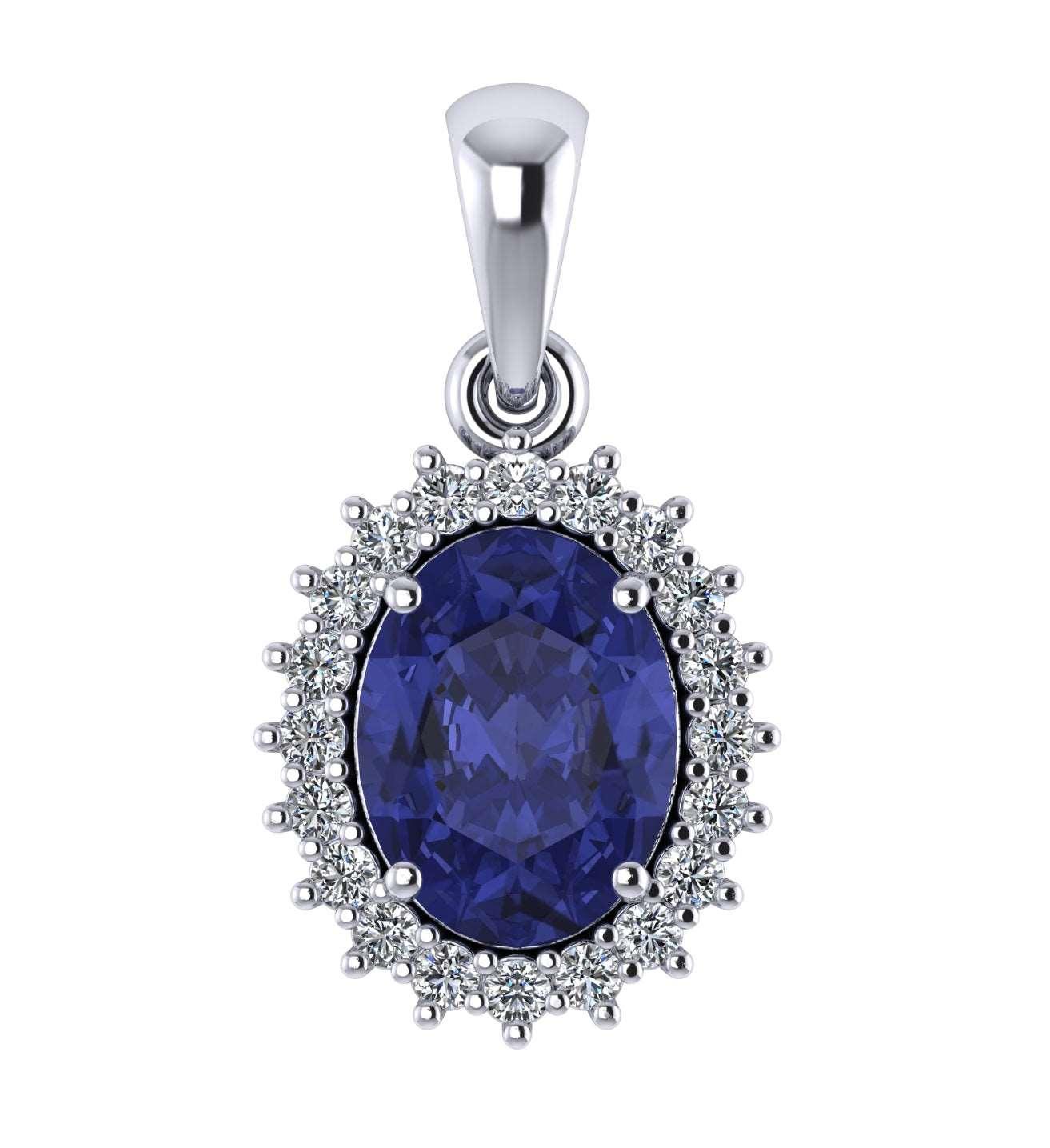 AAA 1.60 Ct Oval Tanzanite & 0.40 Ct Diamond Halo Pendant