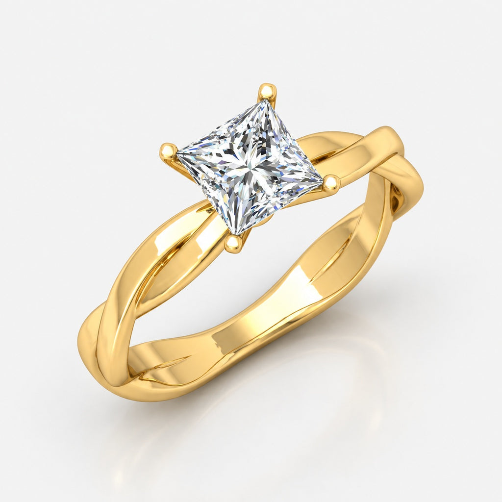 Twisted IGI Certified 2.00Ct Solitaire Engagement Women's Ring Princess Diamond in Gold & Platinum