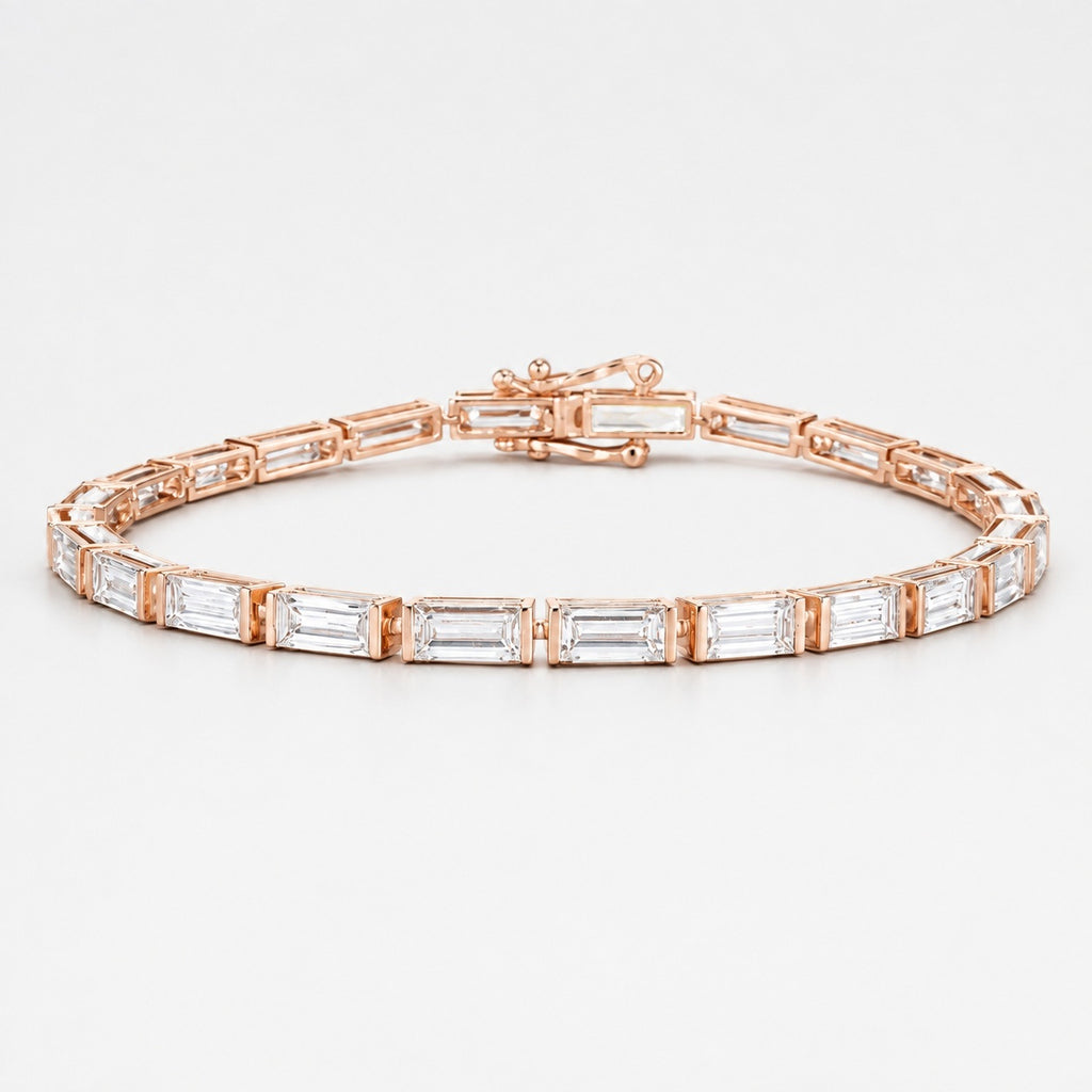 Bar-Set Baguette Lab-Grown Diamond Tennis Bracelet in Gold & Platinum (5–10ct)