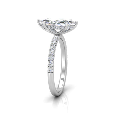 Classic Hidden Halo Pave Set Engagement Ring - Marquise