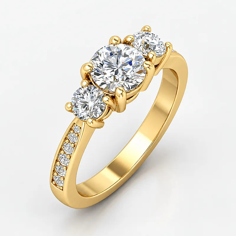 IGI Certified Lab Grown Round Diamond Engagement Ring with Side Diamonds in Gold & Platinum - 1-5ct