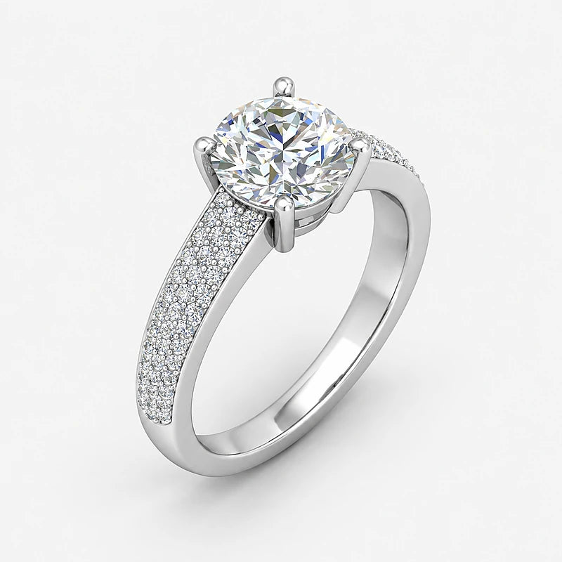 IGI Certified Lab Grown Round Diamond Solitaire Engagement Ring with Side Diamond Accents in Gold & Platinum - 1-5ct