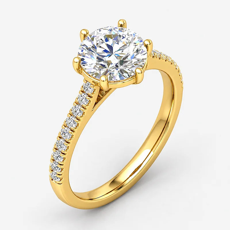 IGI Certified Lab Grown Round Brilliant Cut Diamond Solitaire Engagement Ring with Pavé Band in Gold & Platinum - 1-5ct