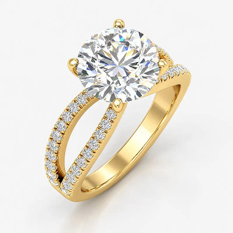 IGI Certified Lab Grown Round Diamond Solitaire Split Shank Engagement Ring with Side Round Diamonds in Gold & Platinum - 1-5ct