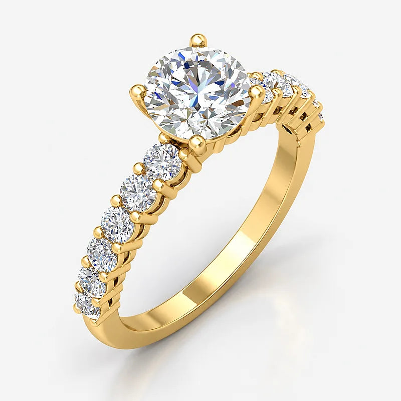 IGI Certified Lab Grown Round Brilliant Cut Diamond Solitaire Engagement Ring with Side Diamond Accents in Gold & Platinum - 1-5ct