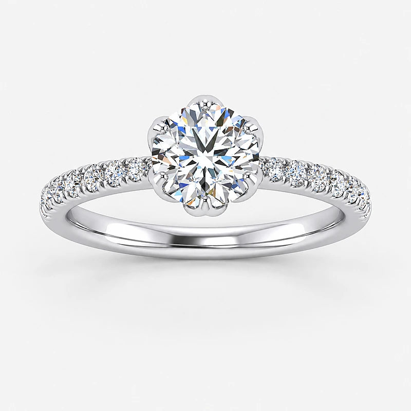 IGI Certified Lab Grown Round Diamond Solitaire Pavé Side-Stone Engagement Ring in Gold & Platinum - 1-5ct