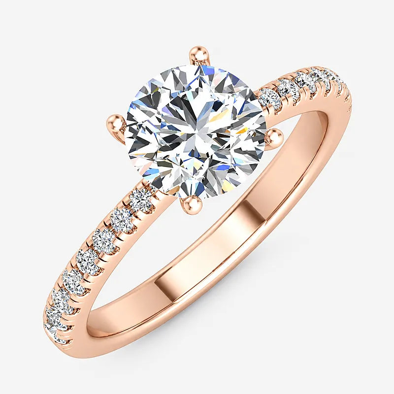 IGI Certified Lab Grown Classic Round Brilliant Solitaire Diamond Engagement Ring with Pavé Band in Gold & Platinum - 1-5ct