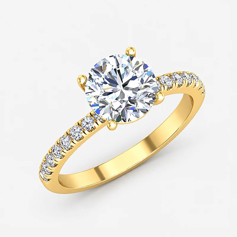 IGI Certified Lab Grown Round Diamond with Side-Stone Engagement Ring in Gold & Platinum - 1-5ct