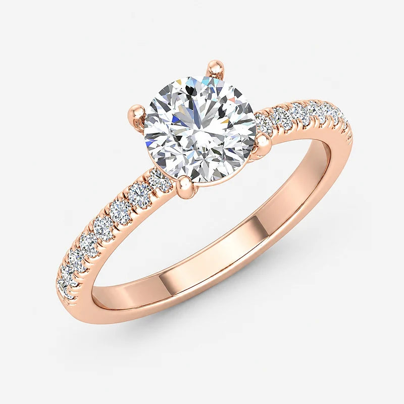 IGI Certified Lab Grown Round Brilliant Cut Diamond Pavé Solitaire Engagement Ring in Gold & Platinum – 1–5Ct