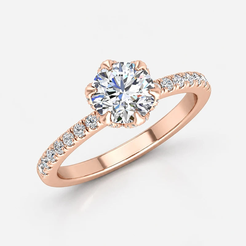 IGI Certified Lab Grown Round Brilliant Cut Solitaire Diamond Engagement Ring with Pavé Accents in Gold & Platinum – 1–5Ct