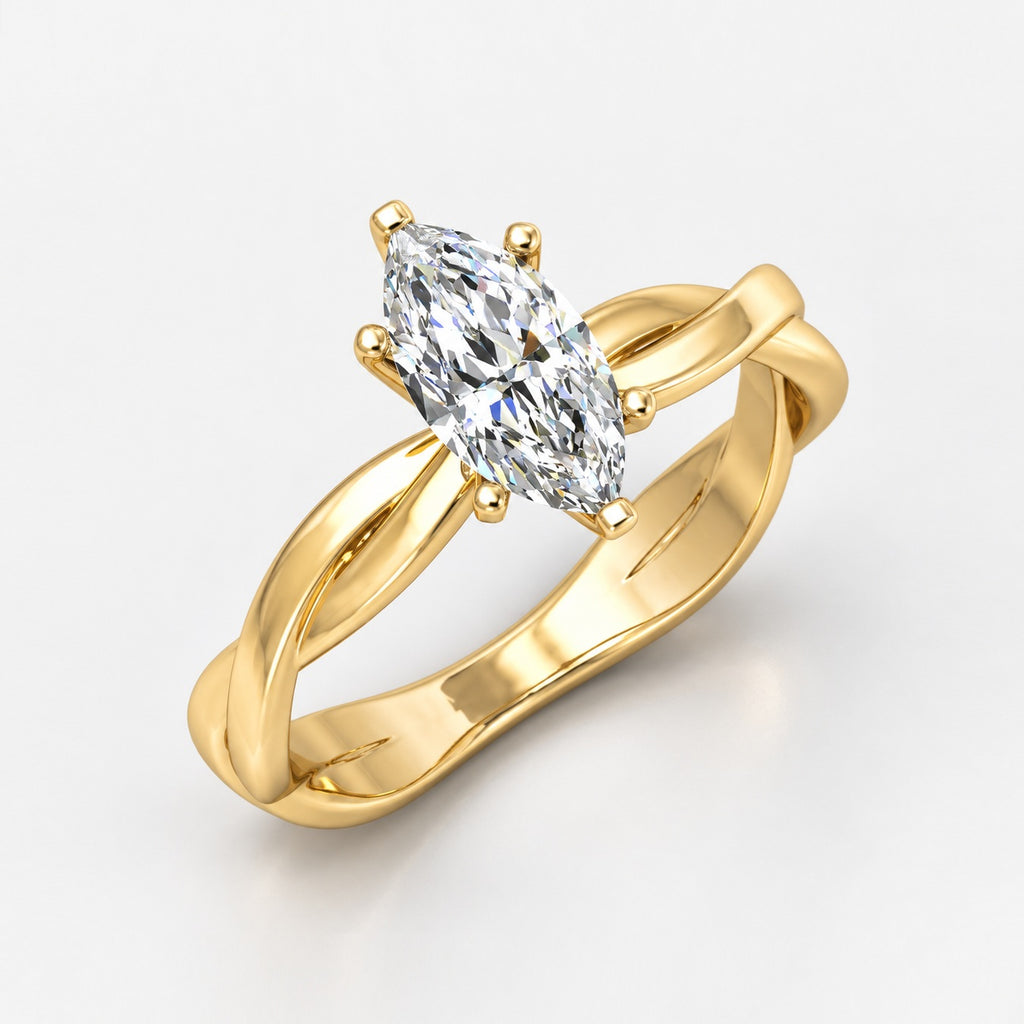 Twisted Solitaire Engagement Ring Marquise Diamond 2.00Ct IGI Certified in Gold & Platinum